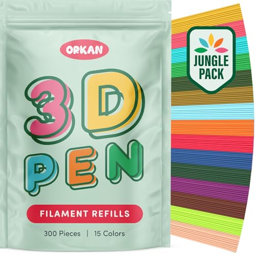 300 x ORKAN 3D Pen Filament Refills | Only Compatible with The 3Doodler Start+ | 15 Jungle Colors | 6 x 2.5mm PCL Eco-Filament Strands | Safe for Kids | Only for 3Doodler Start+ 3D Pen