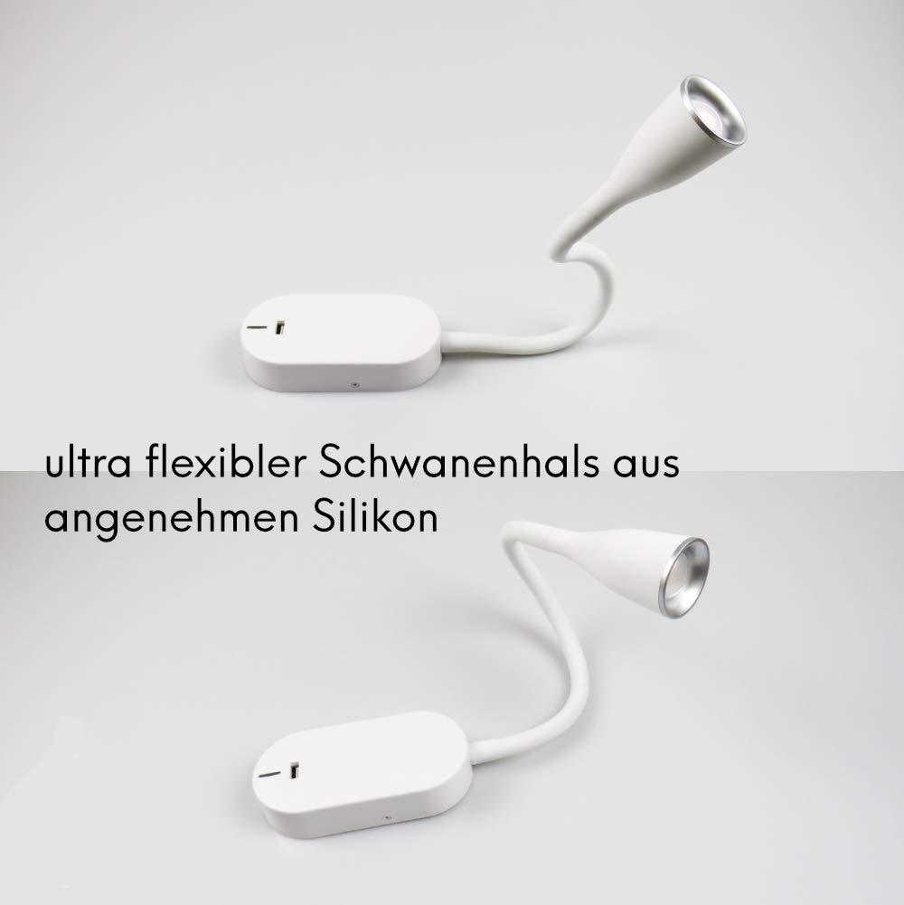 kalb Material für Möbel LED Bettleuchte 'Tulipano II' 4.5W Leseleuchte USB Bettlampe Aufladestation, Farbe:Weiß