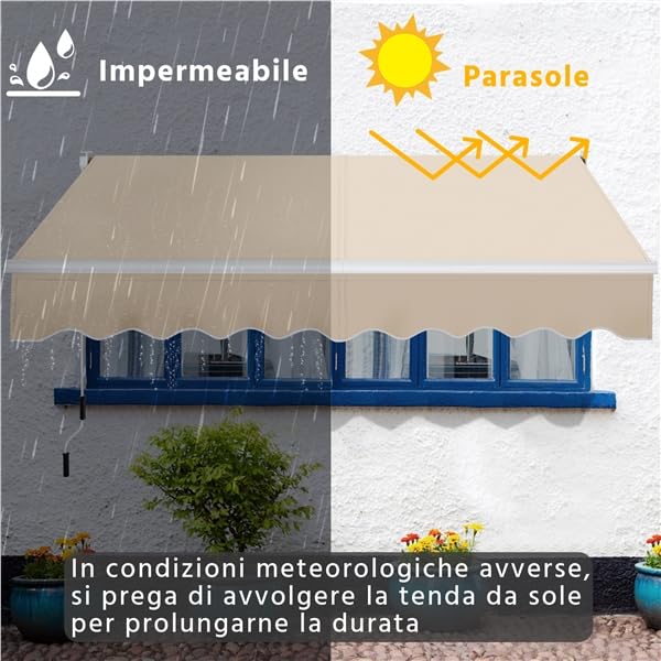 Yaheetech Tenda da Sole Avvolgibile Impermeabile 250 x 200 cm Beige