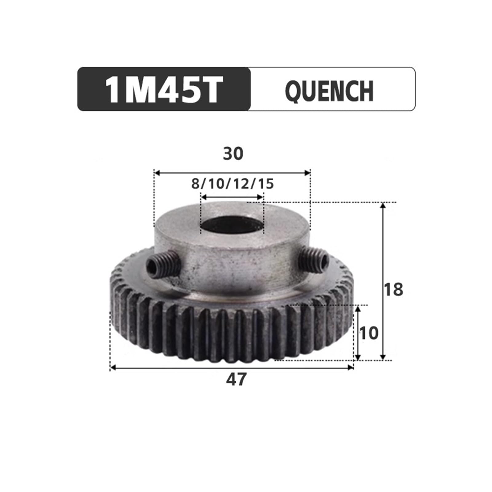 Engrenage droit en métal de haute précision, 45 dents, tailles de trou intérieur 8/10/12/14/15 mm pour applications de moteur, performance durable et fiable