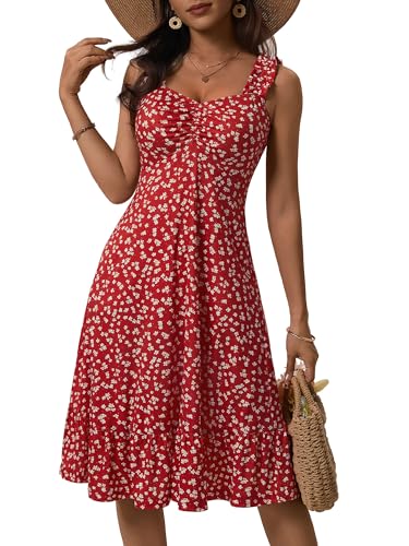 GUBERRY Spring Dresses Vacation Dresses for Women Cute Sundresses for Women Over 50 Elegant Tea Party A Line Milkmaid Plus Size Summer Dresses Red