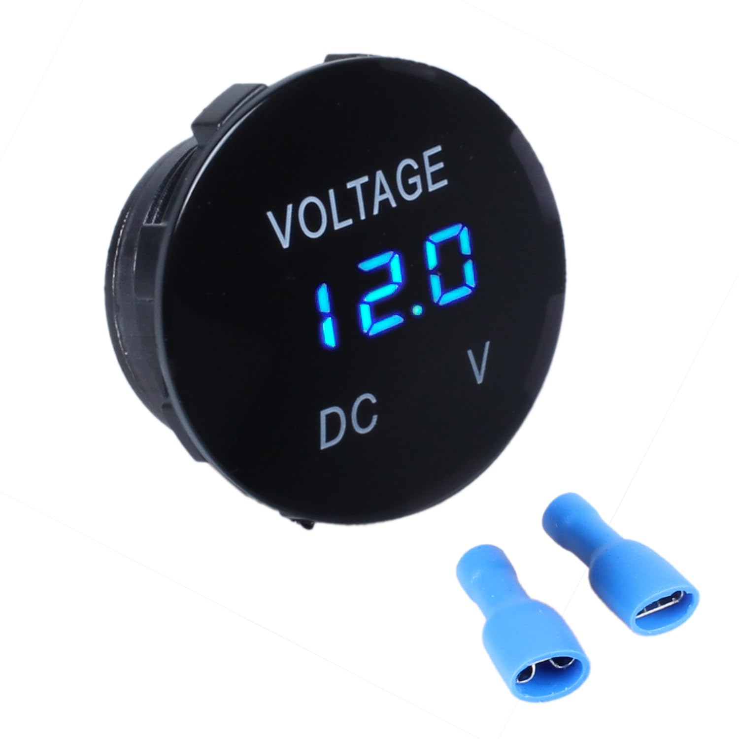 DMWD 1Pc Car Voltage Gauge 12V 24V LED Display Voltmeter Compatible with Vehicle Motorcycle Truck Camper ATV UTV Boat Marine (Curved Surface Blue LED)