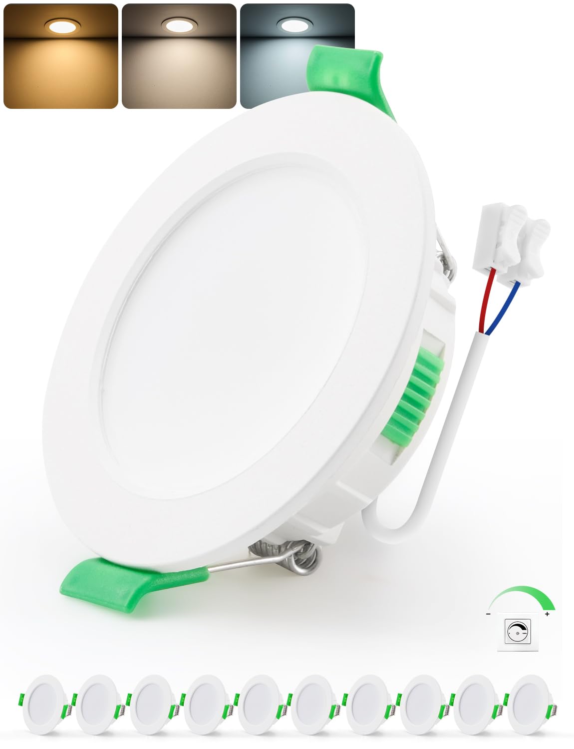 BOJIM LED Einbaustrahler 230V für Bad, LED Spots Dimmbar 55mm - 68mm Lochmaß, Einbauleuchten 4W, IP44 Wasserdicht, Warmweiß Neutralweiß Kaltweiß, Deckenspots für Küche Wohnzimmer, 10er Set