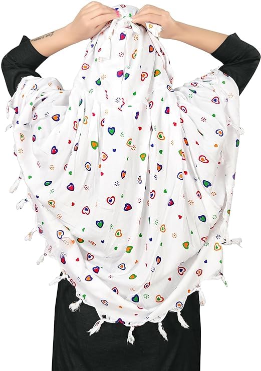 Image of Cotton Long Scarf Cum Mask Scarves Usable for Vehicle Driver | White Printed Design Fabric | Universal Size | Soft & Breathable Sun Protection | For Girl & Women