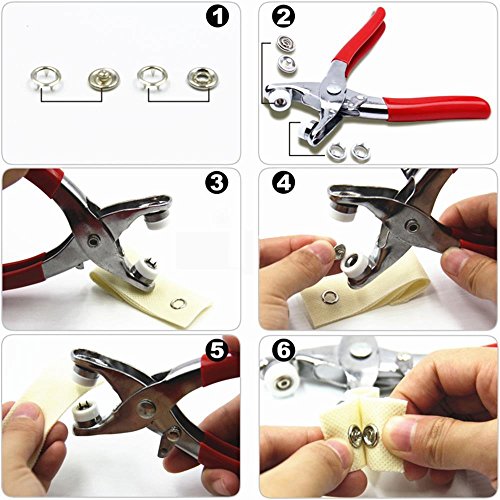 ODOMY Snap Pliers Set 200PCS Snap Fasteners Kit Tools Metal Ring Button Press Studs Sewing Craft Fastener Snap Pliers Craft Tool, 9.5mm