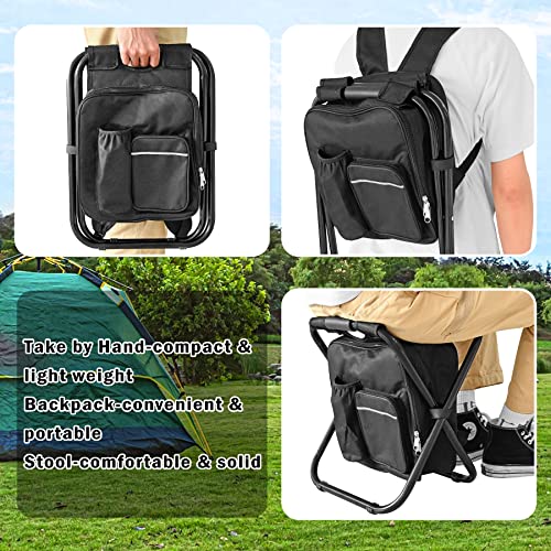 Kikerike Backpack Stool Cooler Chair Heavy Duty 400 Lbs Max Load Portable Lightweight Stool Backpack Folding Fishing Cooler Stool For Camping Hunting Fishing - Black #TOP3