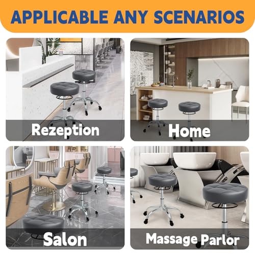 Image of Rolling Stool Heavy Duty 400lb: Super Soft Seat Cushion,360 Swive,Height Adjustability,No Squeaky Noises,No Tip Over,New Upgraded stool Salon Stool Chair, Tattoo Facial Massage Spa Medical (Grey1)