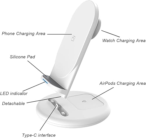 Miniatura 8 de Juesstera Estación de carga Cargador inalámbrico rápido de 15 W con lámpara, soporte de carga plegable compatible con iWatch 76SE5432, AirPods