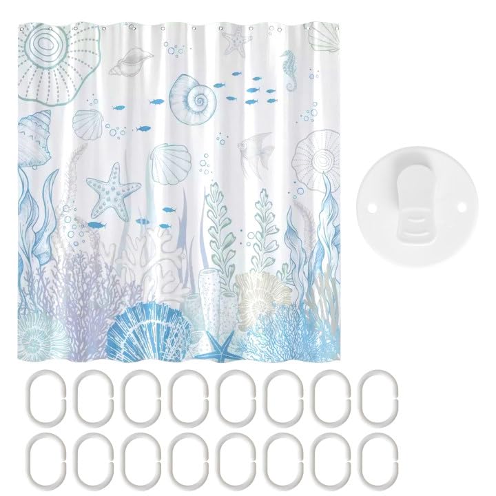 Lunaanda Duschvorhang 210x180cm,Duschvorhang Wasserdicht,Anti-Schimmel Duschvorhangs Badewanne,Mit Ösen Und 16 Duschvorhangringe,Meeresboden Ocean Stil Dekorieren Vorhang Duschvorhänge,Für Badezimmer