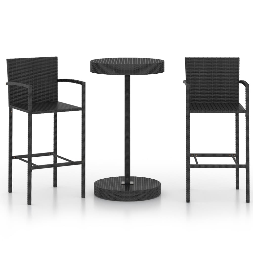 vidaXL Set de Muebles de Bar de Jardín 3 Piezas Mesa Silla Asiento Patio Terraza Balcón Barra Bistró Muebles Mobiliario Ratán Sintético Negro