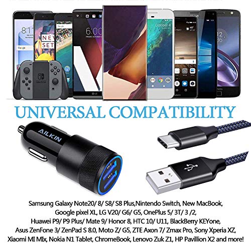 Image of Type C USB Car Charger for Samsung Galaxy S23 S22 S21+ S21 Ultra 5G S20 FE S20+ S10 Plus Note20 A02S A03S A12 A13, Google Pixel, Dual-Port Power Cigarette Lighter Adapter 6ft USB C Cord Braided Cable