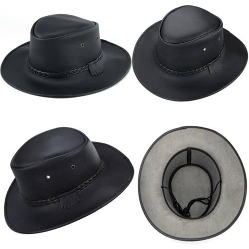 Inogih Faux Leather Western Cowboy Hats For Men And Women Fedora Gambler Hat Cowboy Style Outback Hat With Buckle Band Black thumb #2