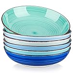 vancasso Bonita Pasta Bowls 38 oz/1140 ml, Large Ceramic Salad Bowls, Pasta Bowl Set of 6, Microwave & Dishwasher Safe Soup Bowls, Serving Bowls, Cool Colors