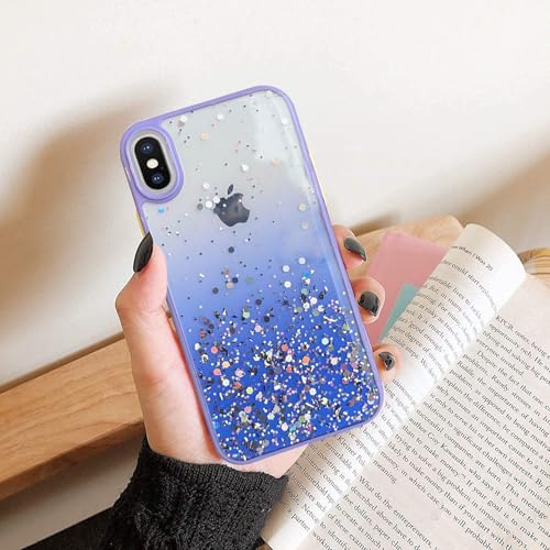 Image of Elzzi Case Compatible with iPhone X & XS (5.8 inch), Non Moving Glitter Cover for Girls & Women Soft TPU Shockproof Anti Scratch Drop Protection Cover (Purple)