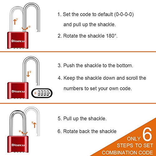Image of 1 Pack disecu Heavy Duty 4 Digit Combination Lock, 2.5 Inch Long Shackle Outdoor Waterproof Padlock for School Gym Locker, Storage Unit, Fence, Gate, Toolbox (Red)