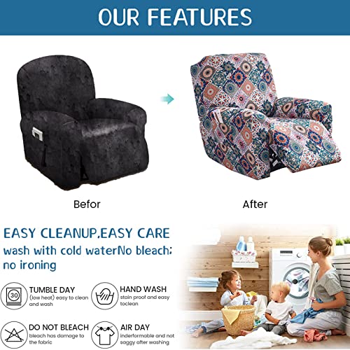 Image of Eco-Ancheng Recliner Slipcovers 4-Pieces Lazyboy Recliner Covers Recliner Couch Covers Recliner Chair Cover Non Slip Reclining Slipcovers with Storage Pockets Furniture Protector for Living Room