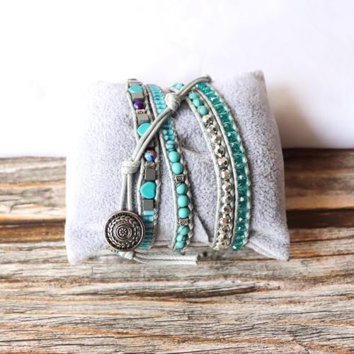 Image of YGLINE Natural Stone Bracelet 5 Wraps Bracelet Handmade Blue Color Boho Bracelet for Women Bracelet