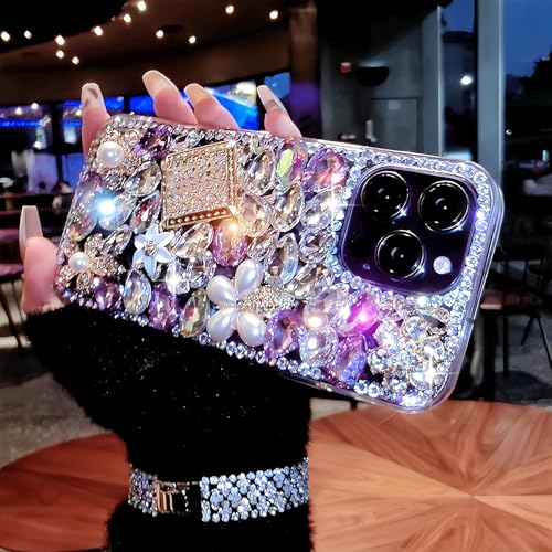 Compatible with iPhone 6 Plus / 6S Plus / 7 Plus / 8 Plus Bling Glitter Case Luxury Cute Sparkle Rhinestone Diamond Girly Protective Phone Cover Case for Women Girl Purple