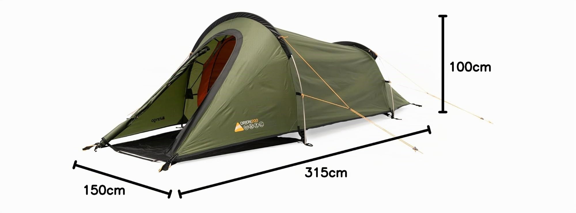 Vango Orion 200 2-Personen-Tunnelzelt, 5000 mm Wassersäule mit Aluminiumstangen, leicht, Camping, Klettern, Rucksackwandern, Trekking, Kiefer