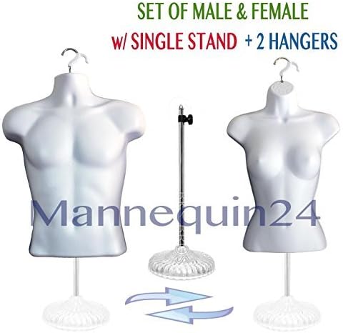 Male & Female Waist Long Mannequin Set + 2 Hangers + 1 Plastic Base White