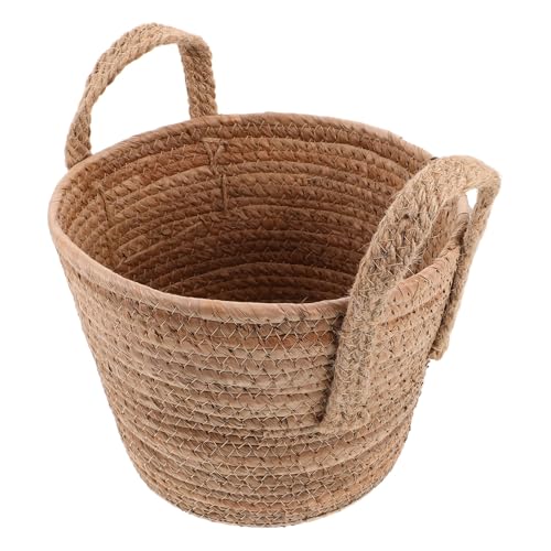 Toyvian Panier Rond en Jonc de Mer Tressé à Main 24x18 Cm, Panier de Rangement Naturel avec Poignées en Fibre de Bananier, Jardinière en Paille...