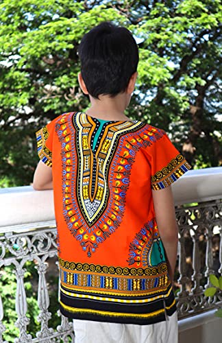 Image of RaanPahMuang Unisex Bright Africa Classic Childrens Dashiki Cotton Shirt Boys Girls