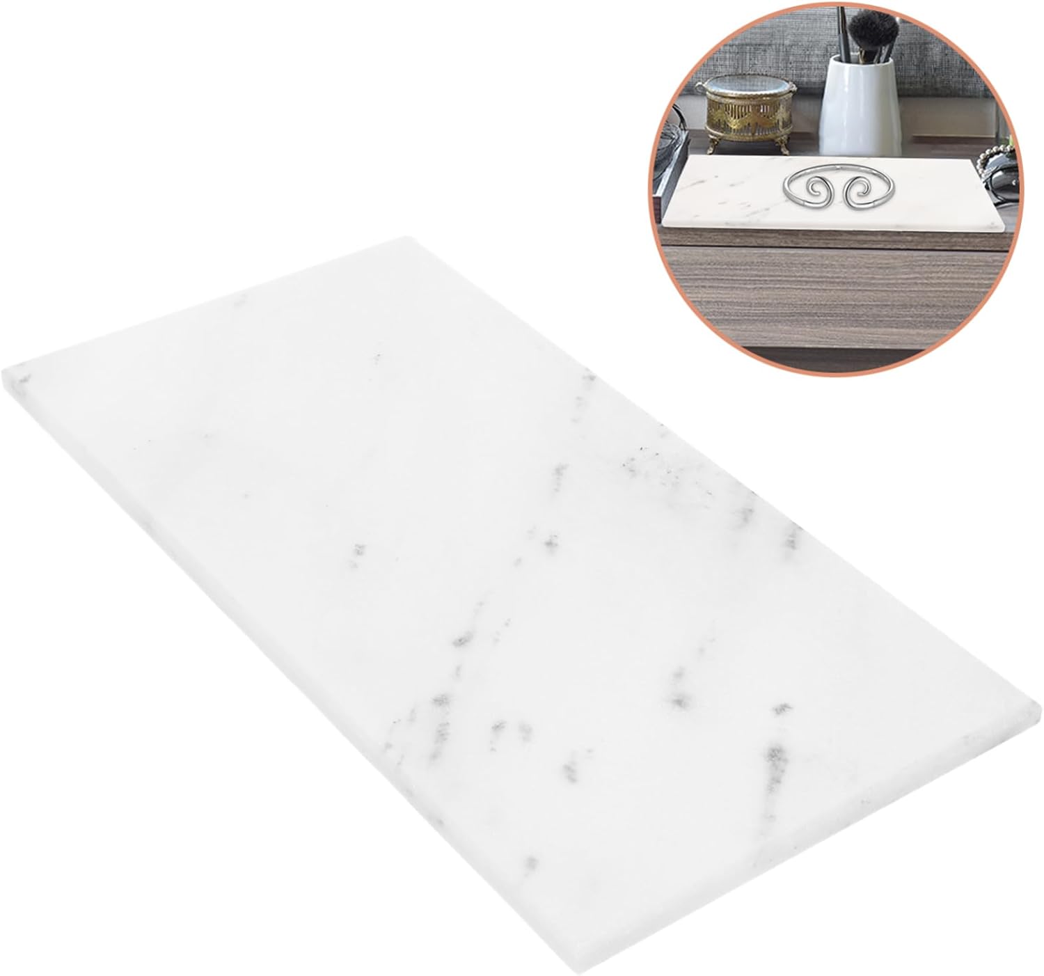 Decorative Rectangle Marble Tray for Bathroom and Kitchen Lightweight Natural Storage Tray for Jewelry Keys and Makeup Organizer for Entryway and Dresser