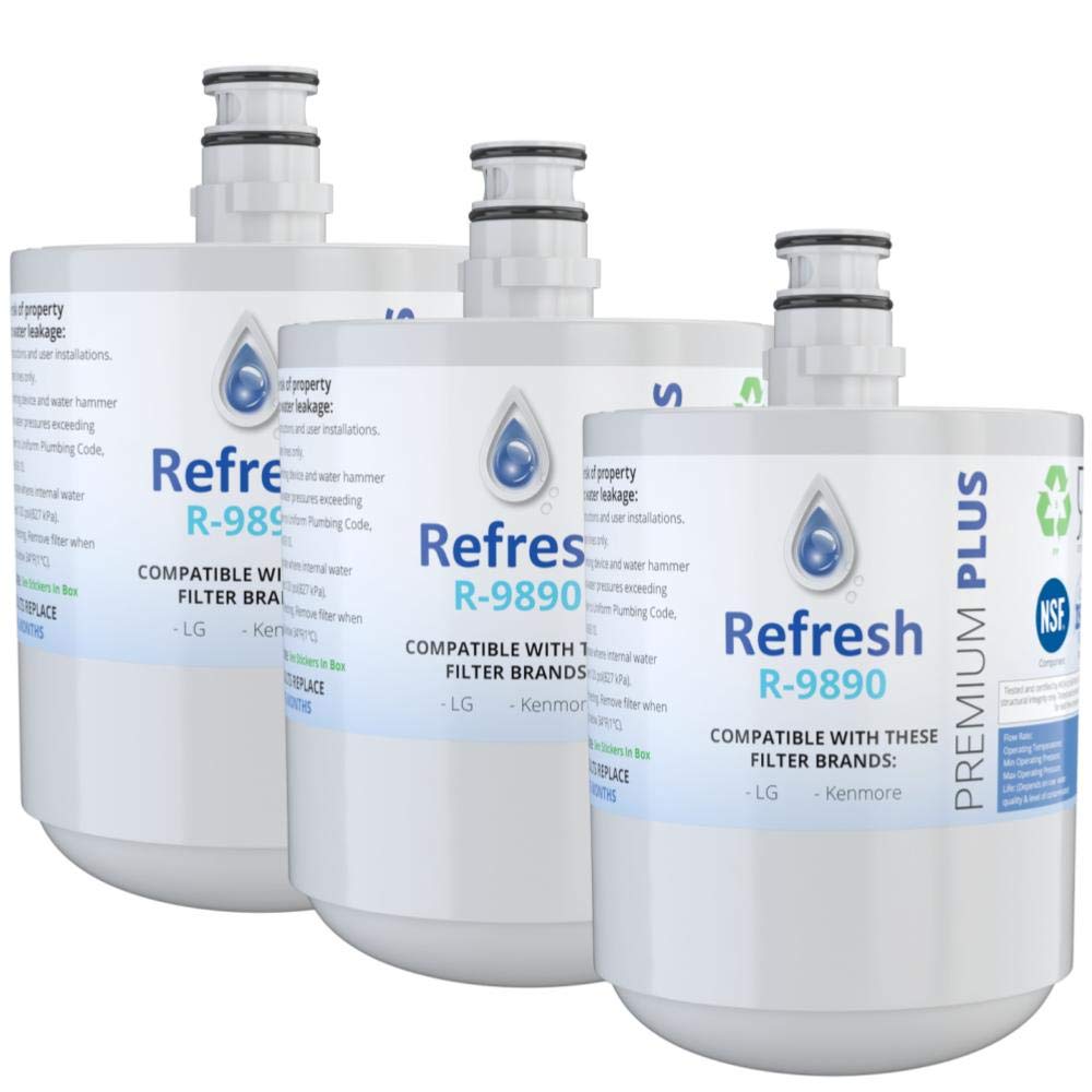 RefreshNSF-53 Premium Replacement Refrigerator Water Filter Compatible with LG LT500P, 5231JA2002A, 5231JA2002A-S, ADQ72910901, ADQ72910902, ADQ72910907 and Kenmore 46-9890 (3 Pack)