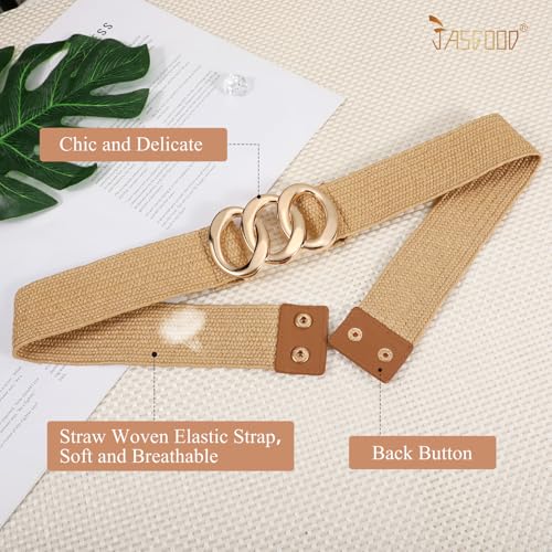 JASGOOD Wide Straw Woven Stretchy Belt for Women Boho Braided Elastic Dress Waist Belt for Ladies3