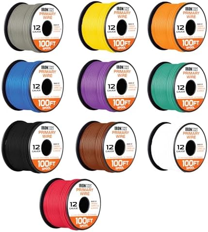 Iron Forge Cable 12 Gauge Primary Wire - 10 Roll Assortment Pack - 100 Ft of Copper Clad Aluminum Wire per Roll