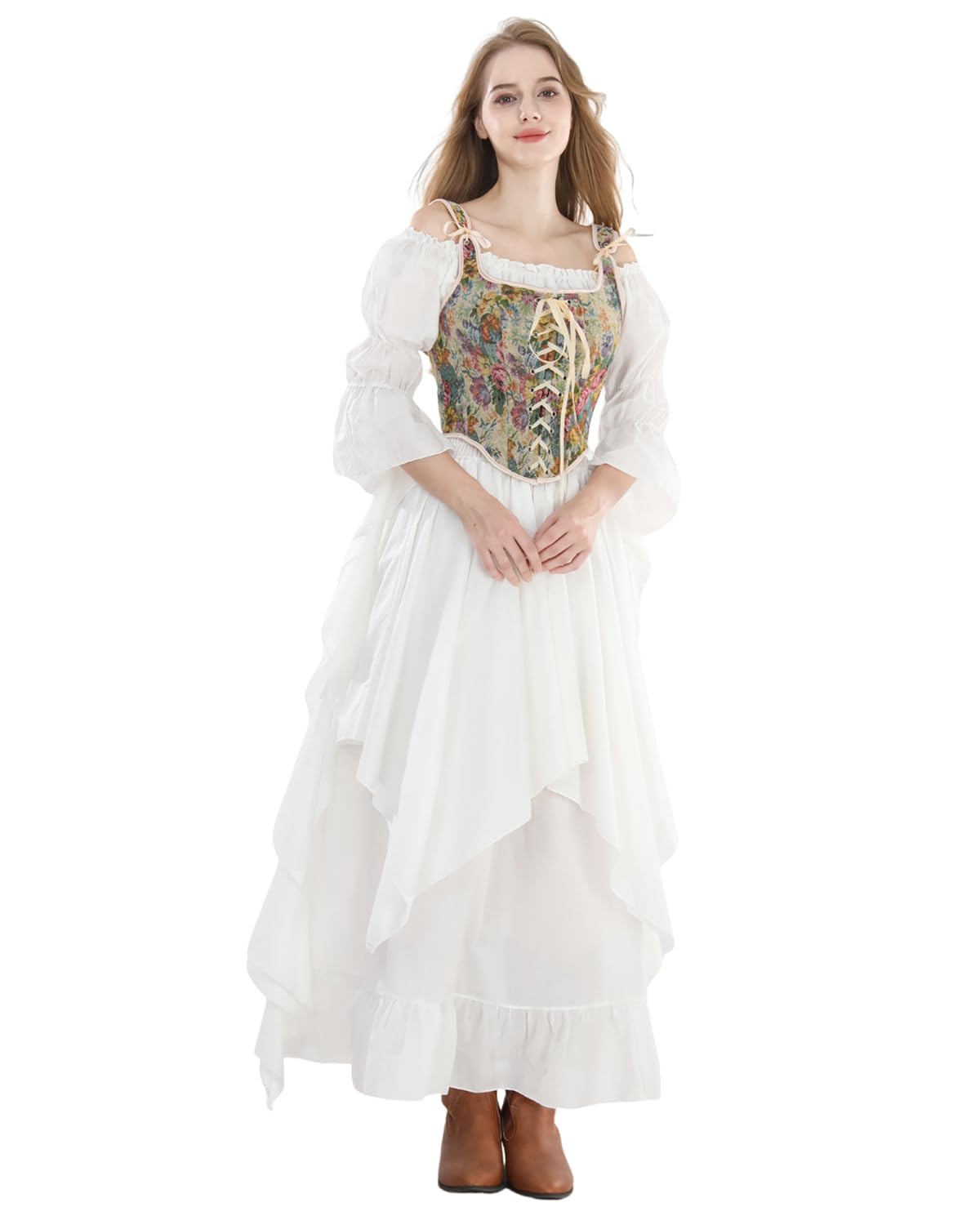 Fiamll Viktorianisches Kleid Renaissance Kostüm Frauen Gothic Hexenkleid Mittelalterliches Hochzeitskleid