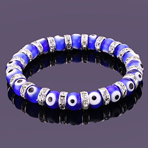 Jewelrieshop Turkish Evil Eye Bracelet Murano Glass Beads Beaded Clear Crystal Spacer Bracelet For Women Girls (8Mm Blue Eye Beads) #TOP1
