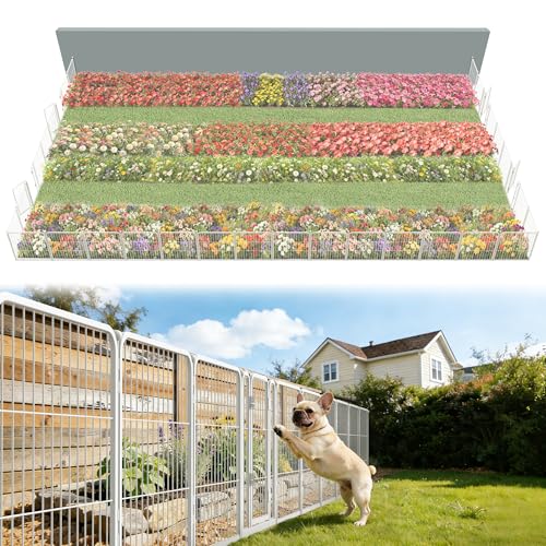 Image of FXW Garden Fence Outdoor for the Yard - 24in(H) x 60.9ft(L) Heavy Duty Metal Animal Barrier for Dog, No Dig Decorative Dog Fence, 32 Panels, White