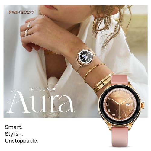 Image of Fire-Boltt Phoenix Aura Women Smart Watch with 1.26 inch Diamond-Cut HD Display, Rotating Crown, Wireless Charging, Bluetooth Calling, Voice Assistant, 120+ Sports Modes - Rose Quartz