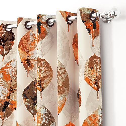 Image of Curtain Door - Raga Plain Curtains 7 Feet Transparent Curtains for Door |Abstract| Beige and Orange | Polyester, Pack of 2