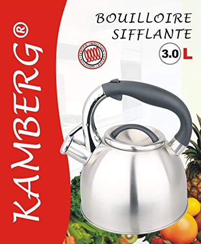 Kamberg - Theeketel Fluitketel 3 Liter Roestvrij Staal Ergonomische Handgreep Voor Alle Warmtebronnen Inclusief Inductie - Image 3