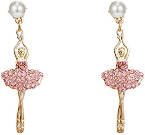 Sweet Dancing Long Stud Earrings Temperament Inlay Rhinestone Ballerina Drop Dangle Earrings for Women Jewelry