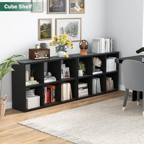 Modern 6-Cube Storage Organizer, Black Metal TV Stand (1037)