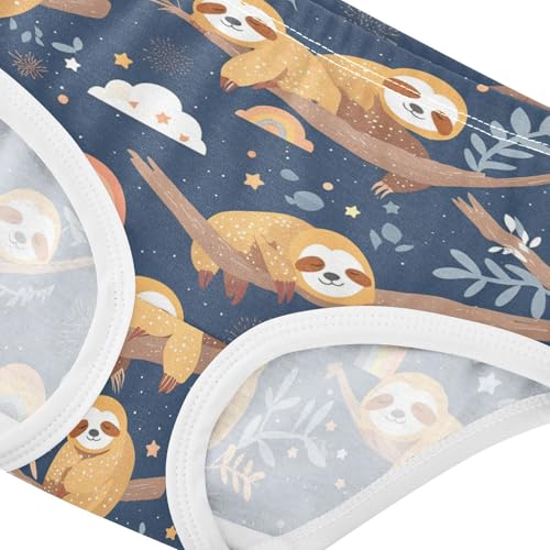 Wusikd Cute Sloths Girls' Underwear Cotton Rainbows Stars Girls Briefs Soft Toddler Underwear 2T4