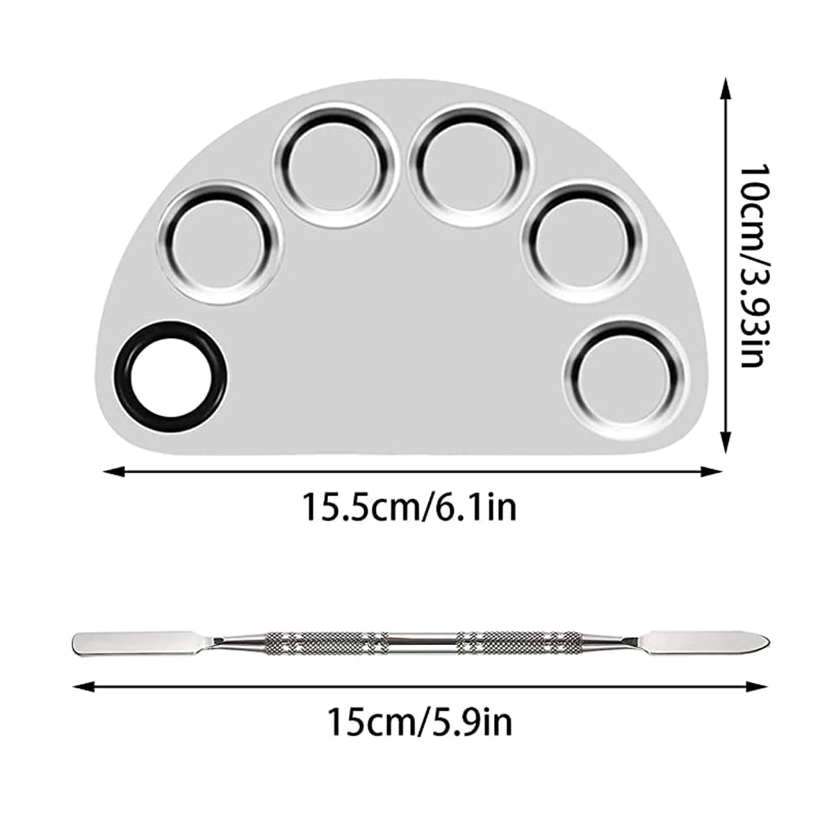Edelstahl Make-up-Palette Mit 5 Fächern & Spatel – Halbrund, 15,5 X 10 Cm, Zum Mischen & Verblenden