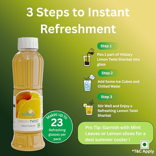 Image of Hitkary Limon Twist Syrup 700 ml | Zesty Lemon Drink Concentrate | Refreshing Summer Cooler | Ideal for Mocktails, Soda & Refreshing Drinks