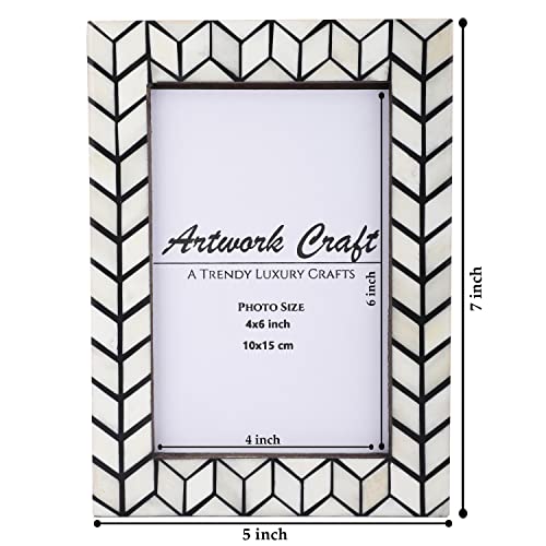 Artwork Craft Bone Photo Frame Chevron Herringbone Art Vintage Table-Top/Wall Décor With Premium Back Painted Picture Frames Black And White (6X4 Inch) #TOP2