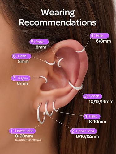 Image of ChicSilver 925 Sterling Silver Huggie Hoop Earrings Small Hoop Earrings for Women Hypoallergenic Silver Huggie Earring Cartilage Earrings for Women (6 /8 /10 /12 /14 /16 /18 /20MM)