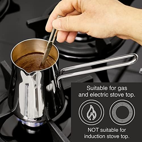 CRYSTALIA Premium Turkish Coffee Pot 18/10 Stainless Steel 445ml Stove Top Tea Maker, Milk Warmer, Greek Coffee Pot, Arabic Coffee Pot, Cezve Briki for Cooking, Chocolate Heater, Butter Melting Cup