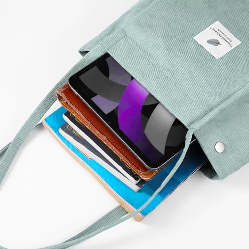 Corduroy Tote Bag Cute Tote Bags for Women Soft Cotton Large Capacity Bags Reusable Grocery Shoulder Bag with Inner Pockets Green Canvas Cord Purse for Work Beach Travel Shopping Grocery2