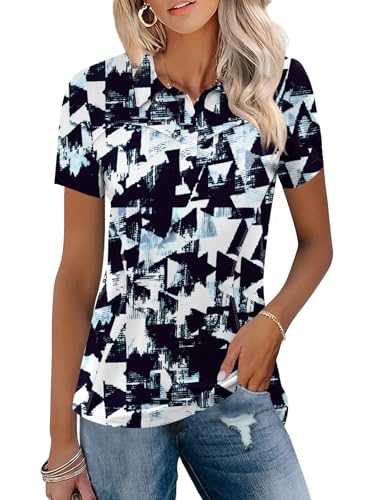 Image of TFSDOD Womens Golf Shirts Ladies Polo Shirt Short Sleeve Activewear Top | Curved Hem, Collared with 3 Buttons, Lightweight Moisture Wicking, Soft Stretchy Fabric, Tennis Business Casual Wear
