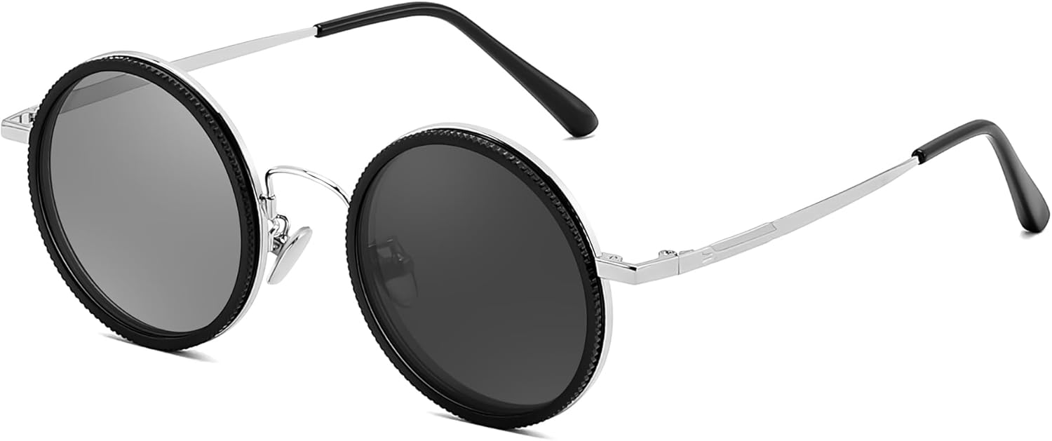 FEISEDY Adjustable Polarized Sunglasses,Foldable Lightweight Memory Titanium Frame,Steampunk Round ND TAC Lens UV400 B0379