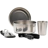Batería acero inox. 17 cm. con funda, juego de cubiertos, vaso acero y mango