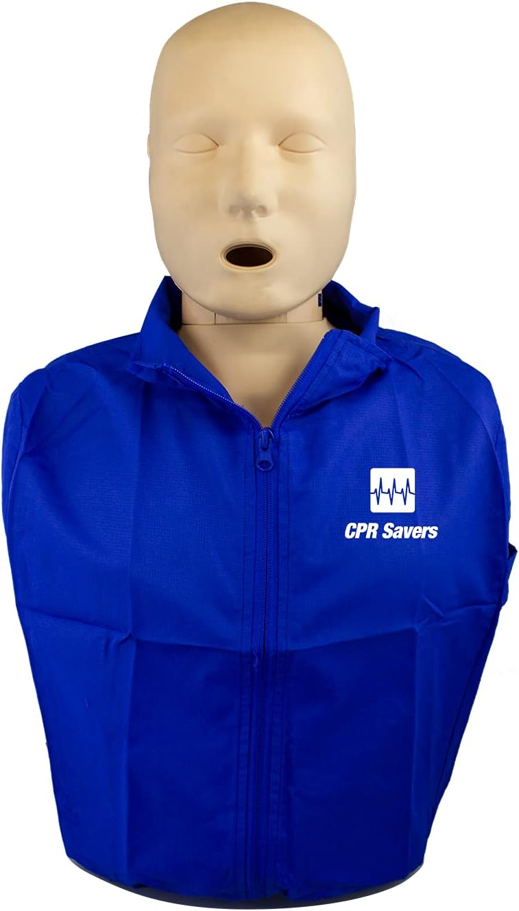 CPR Savers Training Adult 4 Pack with 4 PRESTAN Professional Medium Skin Adult Manikins, 4 Lifesaver AED Trainers, Vests and Knee Pads