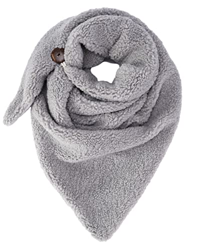 Ever Bloom Damen Winter Dreieck-Schal, warmer dicker Halsschal mit Knopf, einfarbig, Schal Farben:Grau Cover